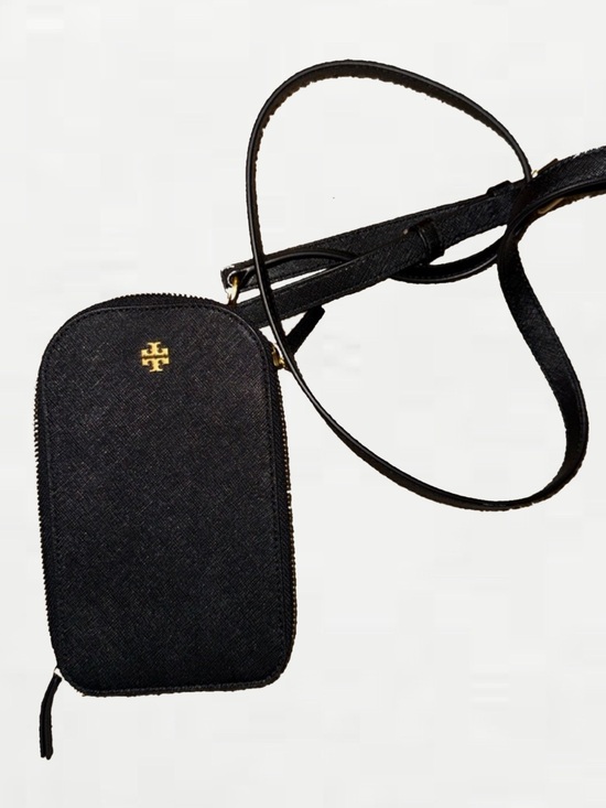 Tory Burch Accessories - NWOT Tory Burch Black Leather Crossbody Phone Case with Gold Logo